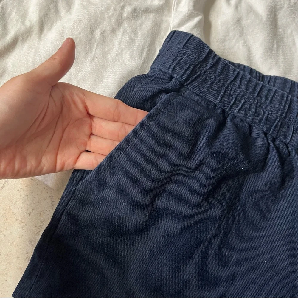 J. Crew Set of 2 Summer Pocketed High Waist Shorts Navy Blue White - Picture 3 of 6